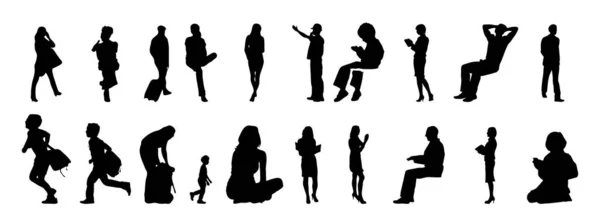 Vector Silhouettes Outline Silhouettes People Contour Drawing People Silhouette Icon — Stock Vector