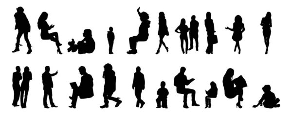 Vektor Silhouetten Umrisse Von Menschen Konturzeichnung Menschen Silhouette Icon Set — Stockvektor