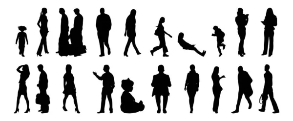 Vector Silhouetten Overzicht Silhouetten Van Mensen Contourtekening Personensilhouet Icoon Set — Stockvector