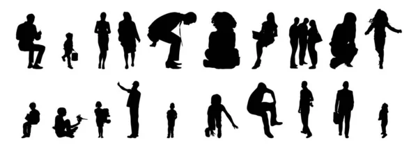 Vektor Silhouetten Umrisse Von Menschen Konturzeichnung Menschen Silhouette Icon Set — Stockvektor