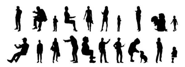 Vektor Silhouetten Umrisse Von Menschen Konturzeichnung Menschen Silhouette Icon Set — Stockvektor