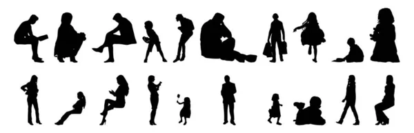 Vektor Silhouetten Umrisse Von Menschen Konturzeichnung Menschen Silhouette Icon Set — Stockvektor