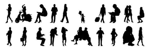 Silhouettes Vectorielles Silhouettes Esquissées Personnes Dessin Contour Silhouette Personnes Icône — Image vectorielle