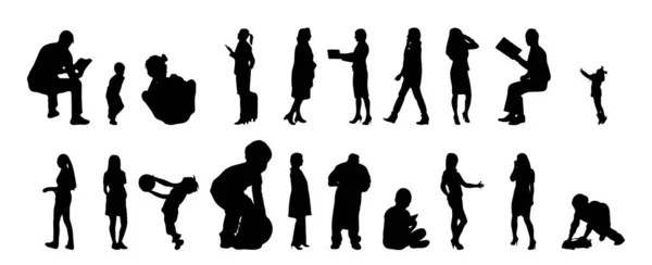 Vektor Silhouetten Umrisse Von Menschen Konturzeichnung Menschen Silhouette Icon Set — Stockvektor