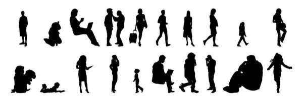 Vektor Silhouetten Umrisse Von Menschen Konturzeichnung Menschen Silhouette Icon Set — Stockvektor