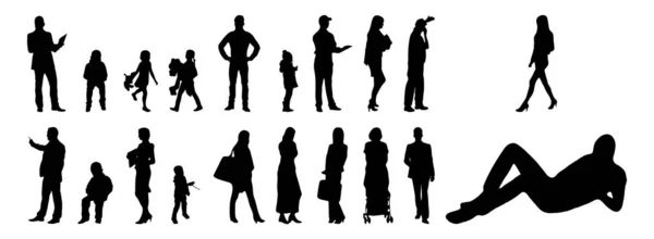 Vektor Silhouetten Umrisse Von Menschen Konturzeichnung Menschen Silhouette Icon Set — Stockvektor