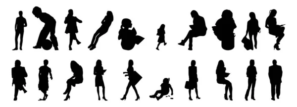 Silhouettes Vectorielles Silhouettes Esquissées Personnes Dessin Contour Silhouette Personnes Icône — Image vectorielle