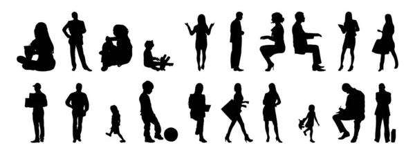 Vektor Silhouetten Umrisse Von Menschen Konturzeichnung Menschen Silhouette Icon Set — Stockvektor