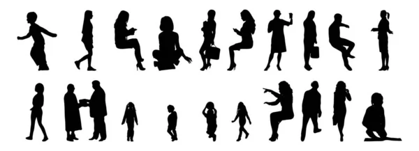 Vector Silhouettes Outline Silhouettes People Contour Drawing People Silhouette Icon — Stock Vector