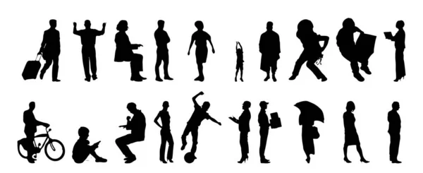 Vektor Silhouetten Umrisse Von Menschen Konturzeichnung Menschen Silhouette Icon Set — Stockvektor