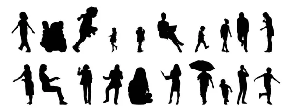 Vektor Silhouetten Umrisse Von Menschen Konturzeichnung Menschen Silhouette Icon Set — Stockvektor