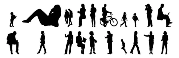 Vektor Silhouetten Umrisse Von Menschen Konturzeichnung Menschen Silhouette Icon Set — Stockvektor