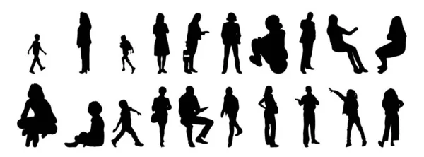 Vektor Silhouetten Umrisse Von Menschen Konturzeichnung Menschen Silhouette Icon Set — Stockvektor