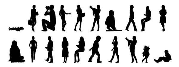 Vector Silhouettes Outline Silhouettes People Contour Drawing People Silhouette Icon — Stock Vector