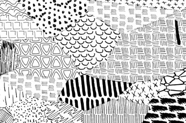 Soyut siyah darbeler, El, Vektör Deseni 'ni çizdi. Geometrik tarzda soyut arkaplan. Soyut çok renkli geometrik desen