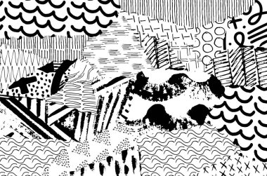 Soyut siyah darbeler, El, Vektör Deseni 'ni çizdi. Geometrik tarzda soyut arkaplan. Soyut çok renkli geometrik desen