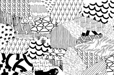 Soyut siyah darbeler, El, Vektör Deseni 'ni çizdi. Geometrik tarzda soyut arkaplan. Soyut çok renkli geometrik desen