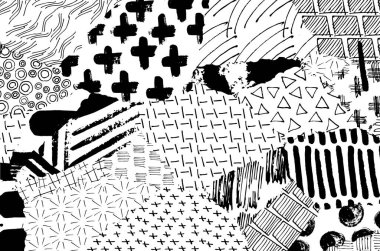 Soyut siyah darbeler, El, Vektör Deseni 'ni çizdi. Geometrik tarzda soyut arkaplan. Soyut çok renkli geometrik desen