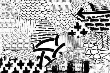 Soyut siyah darbeler, El, Vektör Deseni 'ni çizdi. Geometrik tarzda soyut arkaplan. Soyut çok renkli geometrik desen