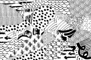 Soyut siyah darbeler, El, Vektör Deseni 'ni çizdi. Geometrik tarzda soyut arkaplan. Soyut çok renkli geometrik desen