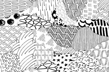 Soyut siyah darbeler, El, Vektör Deseni 'ni çizdi. Geometrik tarzda soyut arkaplan. Soyut çok renkli geometrik desen