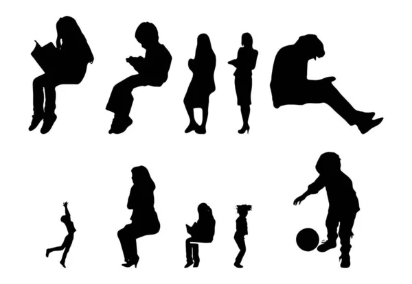 Vektor Silhouetten Umrisse Von Menschen Konturzeichnung Menschen Silhouette Icon Set — Stockvektor