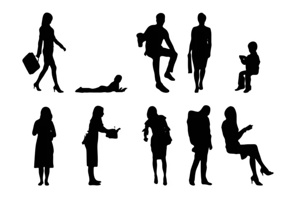 Vector Silhouettes Outline Silhouettes People Contour Drawing People Silhouette Icon — Stock Vector