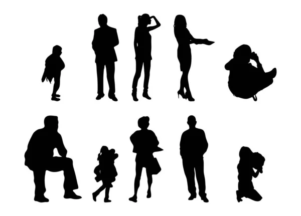 Vector Silhouettes Outline Silhouettes People Contour Drawing People Silhouette Icon — Stock Vector