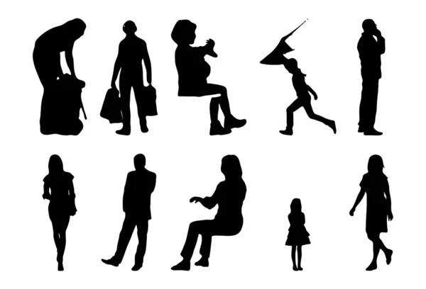 Vektor Silhouetten Umrisse Von Menschen Konturzeichnung Menschen Silhouette Icon Set — Stockvektor