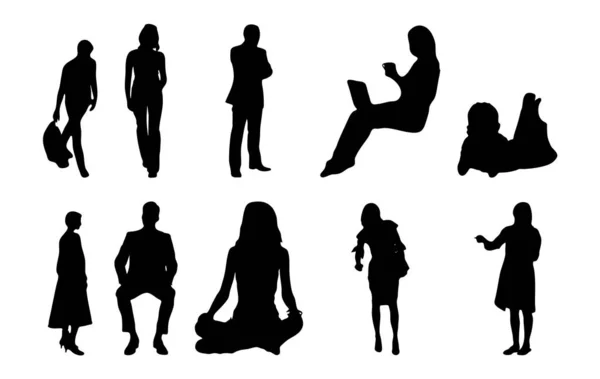 Silhouettes Vectorielles Silhouettes Esquissées Personnes Dessin Contour Silhouette Personnes Icône — Image vectorielle