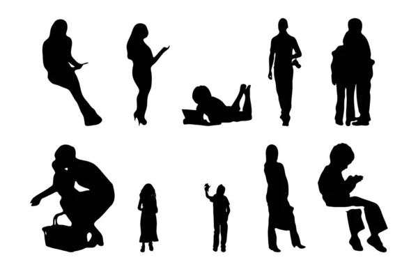 Vector Silhouetten Overzicht Silhouetten Van Mensen Contourtekening Personensilhouet Icoon Set — Stockvector