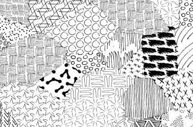 Soyut siyah darbeler, El, Vektör Deseni 'ni çizdi. Geometrik tarzda soyut arkaplan. Soyut çok renkli geometrik desen