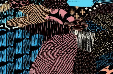 Soyut siyah darbeler, El, Vektör Deseni 'ni çizdi. Geometrik tarzda soyut arkaplan. Soyut çok renkli geometrik desen