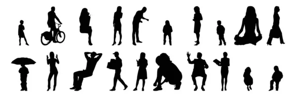 Vektor Silhouetten Umrisse Von Menschen Konturzeichnung Menschen Silhouette Icon Set — Stockvektor