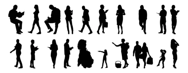 Vektor Silhouetten Umrisse Von Menschen Konturzeichnung Menschen Silhouette Icon Set — Stockvektor