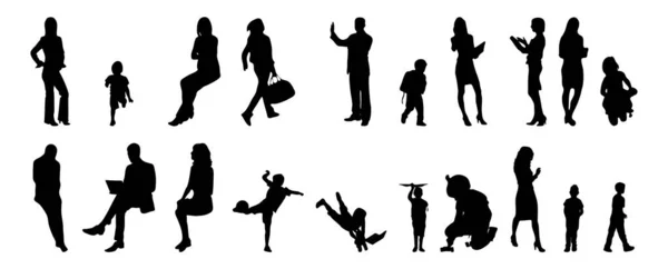 Vektor Silhouetten Umrisse Von Menschen Konturzeichnung Menschen Silhouette Icon Set — Stockvektor