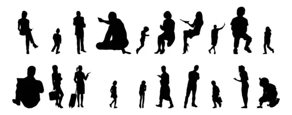 Vektor Silhouetten Umrisse Von Menschen Konturzeichnung Menschen Silhouette Icon Set — Stockvektor