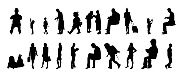 Vektor Silhouetten Umrisse Von Menschen Konturzeichnung Menschen Silhouette Icon Set — Stockvektor