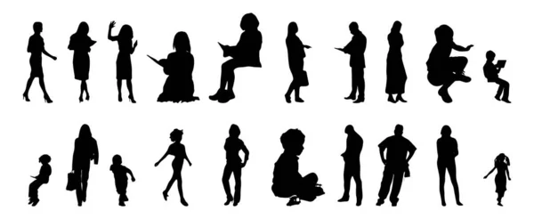 Vektor Silhouetten Umrisse Von Menschen Konturzeichnung Menschen Silhouette Icon Set — Stockvektor