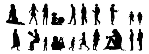 Vektor Silhouetten Umrisse Von Menschen Konturzeichnung Menschen Silhouette Icon Set — Stockvektor