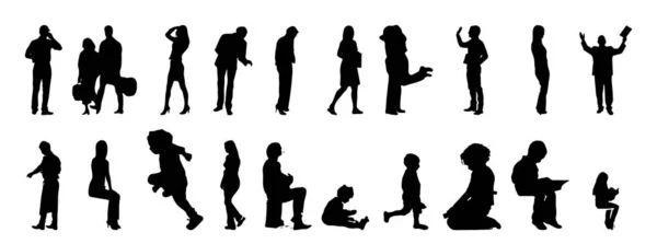 Vektor Silhouetten Umrisse Von Menschen Konturzeichnung Menschen Silhouette Icon Set — Stockvektor