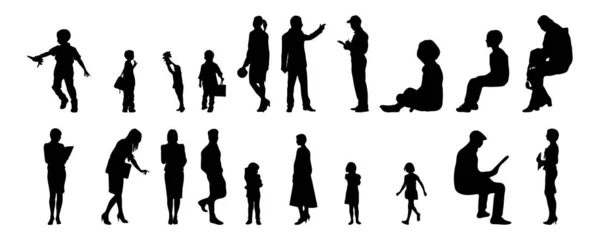 Vektor Silhouetten Umrisse Von Menschen Konturzeichnung Menschen Silhouette Icon Set — Stockvektor