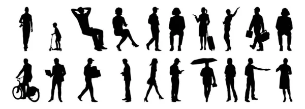 Vektor Silhouetten Umrisse Von Menschen Konturzeichnung Menschen Silhouette Icon Set — Stockvektor