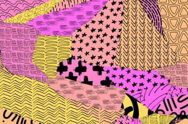 Soyut siyah darbeler, El, Vektör Deseni 'ni çizdi. Geometrik tarzda soyut arkaplan. Soyut çok renkli geometrik desen