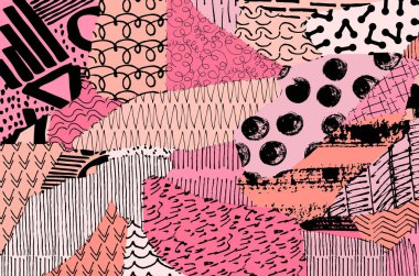 Soyut siyah darbeler, El, Vektör Deseni 'ni çizdi. Geometrik tarzda soyut arkaplan. Soyut çok renkli geometrik desen