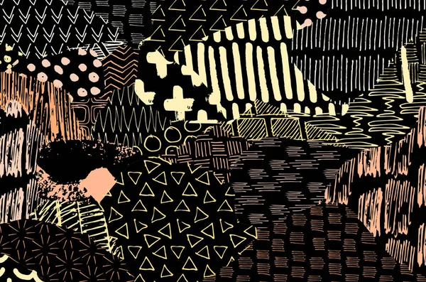 Pinceladas Negras Abstractas Patrón Vectorial Dibujado Mano Fondo Abstracto Estilo — Vector de stock