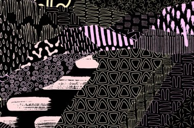 Soyut siyah darbeler, El, Vektör Deseni 'ni çizdi. Geometrik tarzda soyut arkaplan. Soyut çok renkli geometrik desen