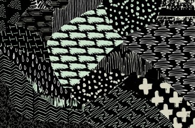 Soyut siyah darbeler, El, Vektör Deseni 'ni çizdi. Geometrik tarzda soyut arkaplan. Soyut çok renkli geometrik desen