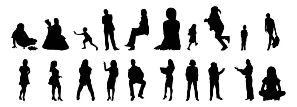 Vektor Silhouetten Umrisse Von Menschen Konturzeichnung Menschen Silhouette Icon Set — Stockvektor