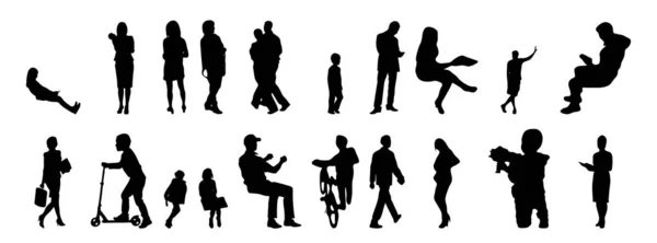 Vektor Silhouetten Umrisse Von Menschen Konturzeichnung Menschen Silhouette Icon Set — Stockvektor